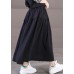 Beautiful Solid Black Elastic Waist Patchwork Cotton Pleated Skirt Summer