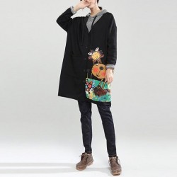 new autumn black  fit cotton coats loose casual hooded cardigan cartoon print
