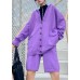 Women's autumn plus size fashion knitted cardigan shorts purple two-piece